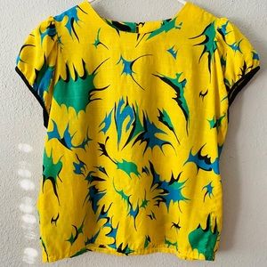 Retro 90's Style Vibrant Yellow Green Abstract Top